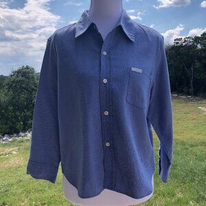 Calvin Klein Jeans Women's Blue Striped Long Sleeve Button-Down Shirt Size Large